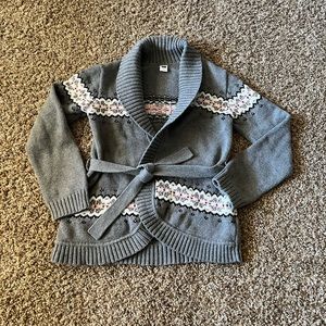 Janie and Jack Fair Isle grey & pink long cardigan 8